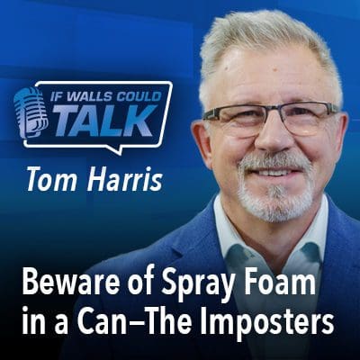 Smiling man beside podcast logo and warning