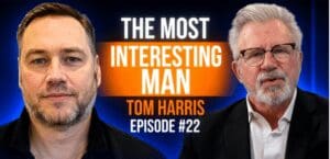 Two men with podcast episode title banner