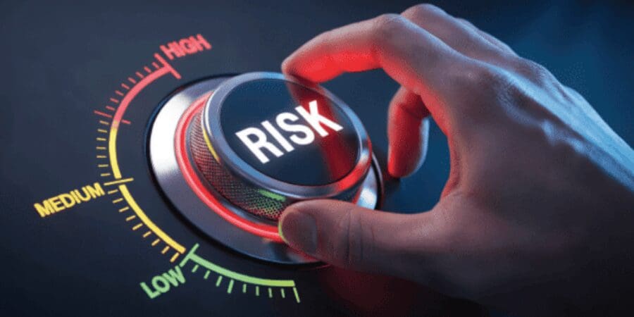 Hand turning risk dial from low to high